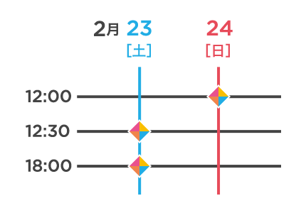 2019.2.23(土)12:30 18:00 2.24(日)12:00